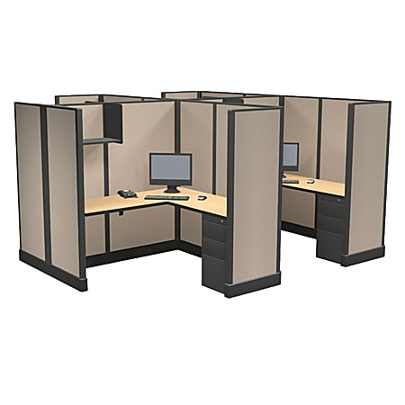 Cube Solutions Commercial-Grade Full-Height L-Shaped Space-Saver Cubicle, Includes Integrated Power, Pod of 4