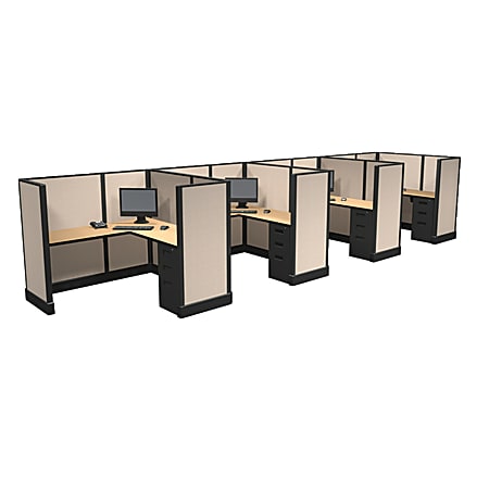 Cube Solutions Commercial-Grade Mid-Height L-Shaped Space-Saver Cubicle, Includes Integrated Power, Line of 4