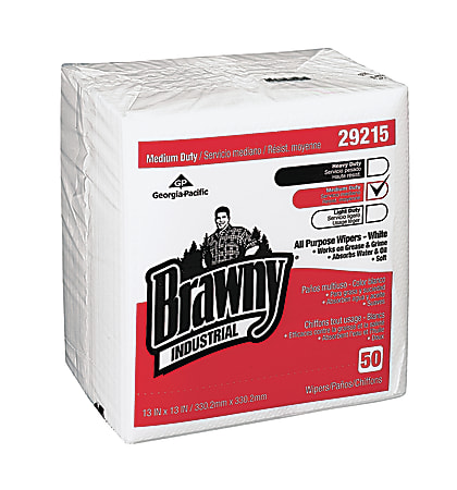 Brawny Industrial® Airlaid Wipers, Unscented, 13" x 13", White, 50 Wipes Per Box, Case Of 16 Boxes