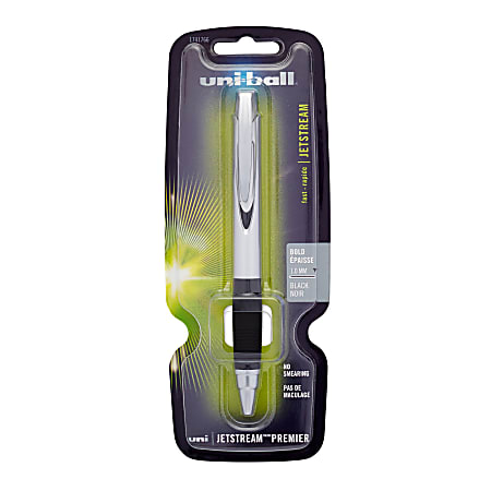 uni-ball® JetStream™ Premier Retractable Ballpoint Pen, Bold Point, 1.0 mm, Silver Barrel, Black Ink