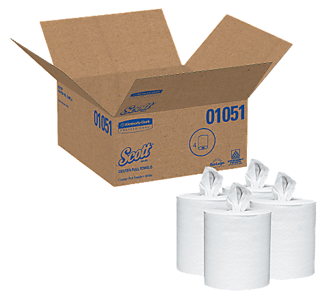 Scott® 1-Ply Center-Pull Paper Towels, 500 Sheets Per Roll, Pack Of 4 Rolls