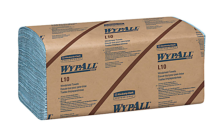 Kimberly Clark Wypall L10 Disposable Towels Windshield Wipe  2 Ply  9.30" Width x 10.25" Length  Blue  140 Pack  16 / Carton