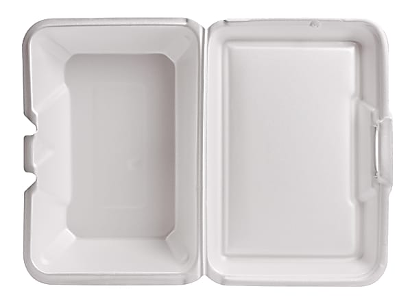 Genpak Foam Hinged Carryout Containers, Deep, 9 1/5" x 6 1/2" x 3", White, Case Of 200