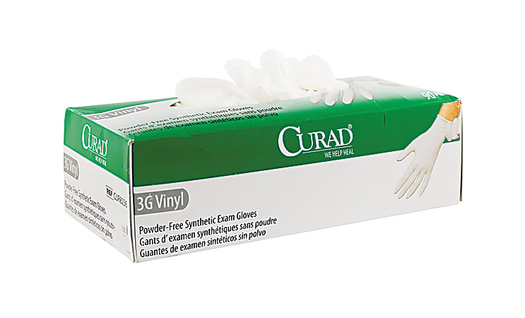 CURAD® 3G Powder-Free Synthetic Vinyl Disposable Exam Gloves, Extra-Large, White, Box Of 90