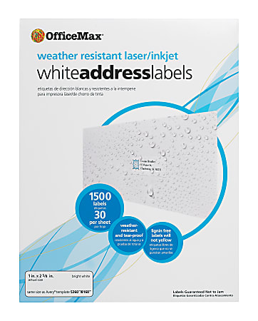 Office Depot® Brand Weather-Resistant Labels, OM04873, Rectangle, 1" x 2 5/8", Box Of 1,500