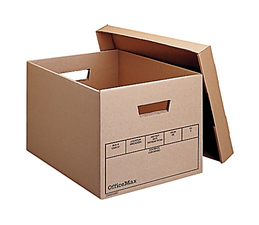 OfficeMax Heavy-Duty Fast Set-Up Storage Boxes, Letter/Legal Size, 10" x 12" x 15", 60% Recycled, Kraft, Pack Of 12