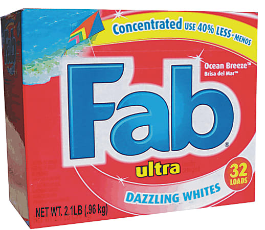 FAB Powdered Laundry Detergent, Ocean Breeze Scent, 2.1 Lb, Case Of 4 Boxes