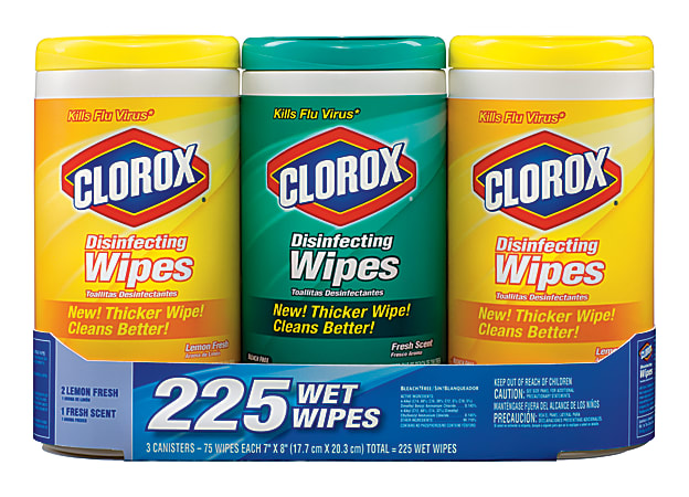Clorox Disinfectant wipes disposable 75 sheets white pack of 3