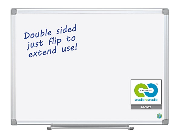 MasterVision® Earth Silver Easy Clean™ Non-Magnetic Melamine Dry-Erase Whiteboard, 36" x 48", 80% Recycled, Aluminum Frame With Silver Finish