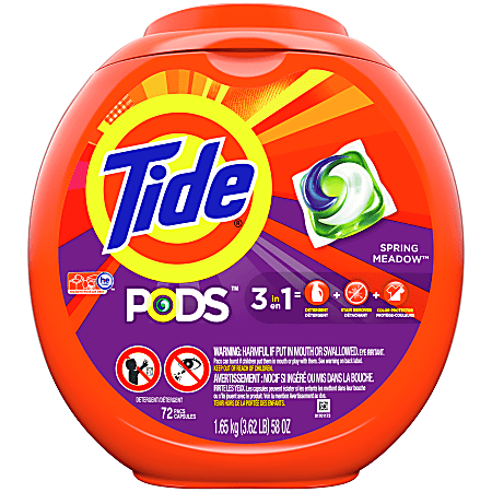 Tide® Single-Use Laundry Detergent Pods, Spring Meadow Scent, 72 Pods Per Pack, Case Of 4 Packs