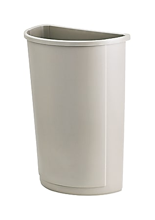 Rubbermaid® Untouchable Half-Round Plastic Trash Container, 28" x 21" x 11", 21 Gallons, Beige