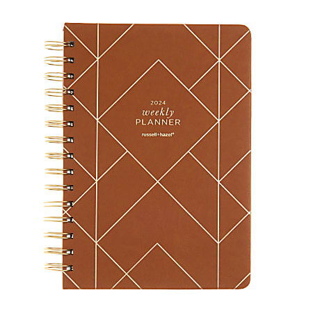 Russell & Hazel A5 Weekly/Monthly Planner, 5-7/8" x 8-1/4", Camel/Gold