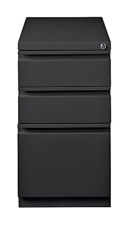 Deep Three-Drawer Mobile Pedestal File Cabinet 20 in Black 