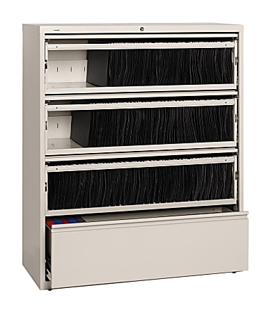 WorkPro® 4-Drawer Roll-Out Shelf Lateral File Cabinet, 52 1/2"H x 42"W x 18 5/8"D, Putty