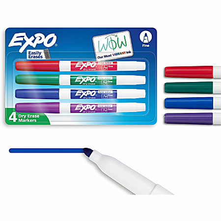 Expo Low-Odor Dry Erase Markers - Fine Marker Point - Erasable - Assorted Ink/ - 4 / Pack