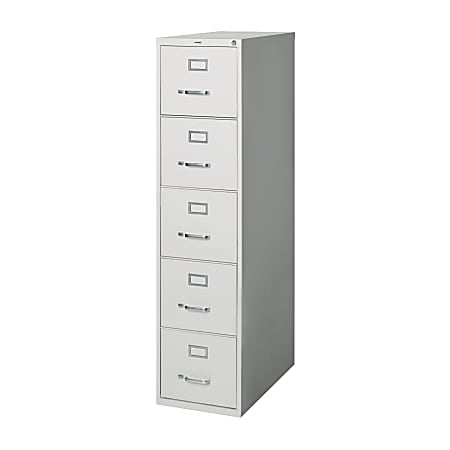 OfficeMax 5-Drawer Letter-Size Vertical Filing Cabinet, 61 3/8"H x 15"W x 26 1/2"D, Light Gray