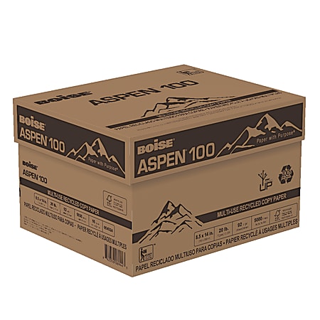 Boise® ASPEN® 100 Multi-Use Printer & Copy Paper, 10 Reams, White, Legal (8.5" x 14"), 5000 Sheets Per Case, 20 Lb, 92 Brightness -