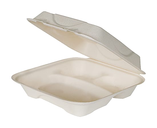 Eco-Products 3-Compartment Hot Food Containers, 3" x 9" x 9", White, Case Of 200