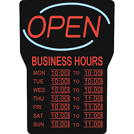 Royal Sovereign Business Hours Open Rectangular Light-Up Sign, 16" x 24", Blue