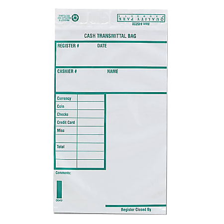 Quality Park Tamper-Evident Cash Transmittal Bags With Redi-Strip, 6" x 9", White, Pack Of 100