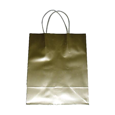 OfficeMax High-Gloss Paper Bags, 10"H x 8"W x 4 3/4"D, Gold/White, Pack Of 125