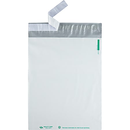 Quality Park™ Poly Mailers With Perforation, 12" x 15 1/2", Self-Adhesive, White, Pack Of 100
