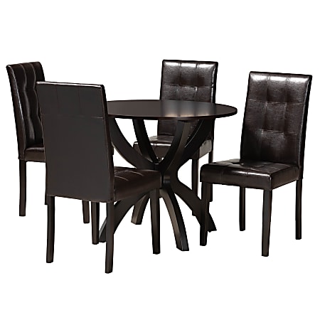 Baxton Studio Elira Dining Set, 29-15/16”H x 35-7/16”W x 35-7/16”D, Dark Brown