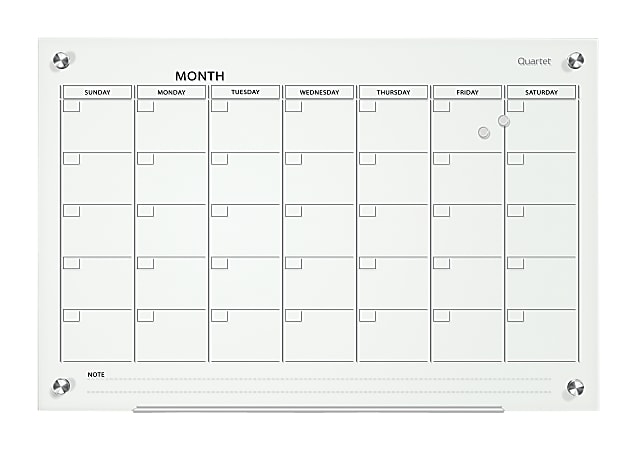 Quartet® Infinity™ Unframed Magnetic Glass Calendar Whiteboard, 18" x 24", White