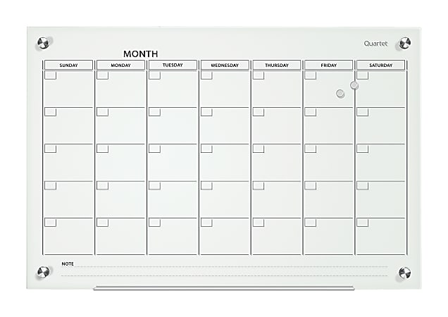 Quartet® Infinity™ Glass Magnetic Unframed Monthly Calendar Whiteboard, 24" x 36", White