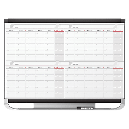 Quartet® Prestige® 2 Magnetic Four Month Calendar Board, 4' x 3', Total Erase® Surface - Monthly - 4 Month - Graphite, White - Steel - Marker Tray, Durable, Ghost Resistant, Stain Resistant, Magnetic, Maintenance Schedule, Mountable - TAA Compliant
