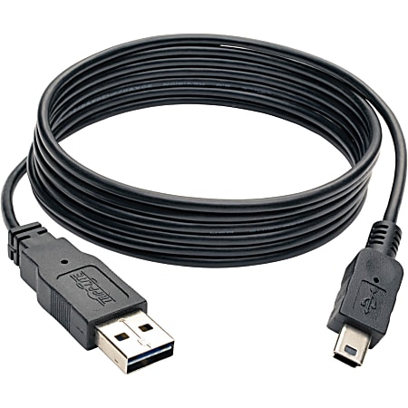 Tripp Lite 6ft USB 2.0 High Speed Cable Slim Reversible A to 5Pin Mini B M/M - USB for Digital Camera, PDA, Cellular Phone, Hub, Computer - 60 MBps - 6 ft - 1 x Type A Male USB - 1 x Mini Type B Male USB - Nickel Plated, Gold Plated - Shielding - Black"