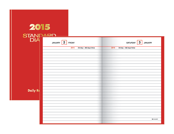 AT-A-GLANCE® Standard Diary® 30% Recycled Hardbound Daily Reminder, 5" x 7 1/2", Red, January–December 2015