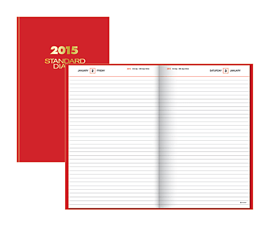 AT-A-GLANCE® Standard Diary® 30% RecycledHardbound Daily Reminder, 8" x 12 1/2", Red, January–December 2015