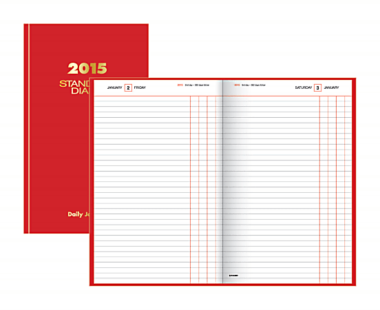 AT-A-GLANCE® Standard Diary® 30% Recycled Hardbound Daily Reminder, 7 7/8" x 12 1/2", Red, January–December 2015