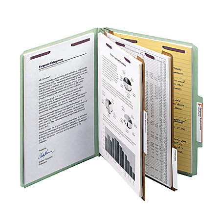 Smead Pressboard 3-Divider Classification Folder With SafeSHIELD Fasteners, Greygreen, 3 Expansion, Legal Size, 10bx