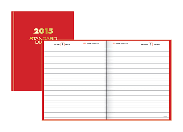 AT-A-GLANCE® Standard Diary® 30% Recycled Hardbound Daily Reminder, 7 13/16" x 9 3/4", Red, January-December 2015