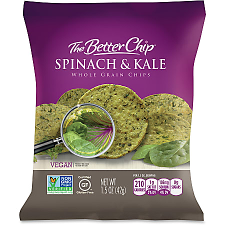 The Better Chip Spinach/Kale Chips - Gluten-free - Spinach & Kale - Bag - 1.50 oz - 27 / Carton