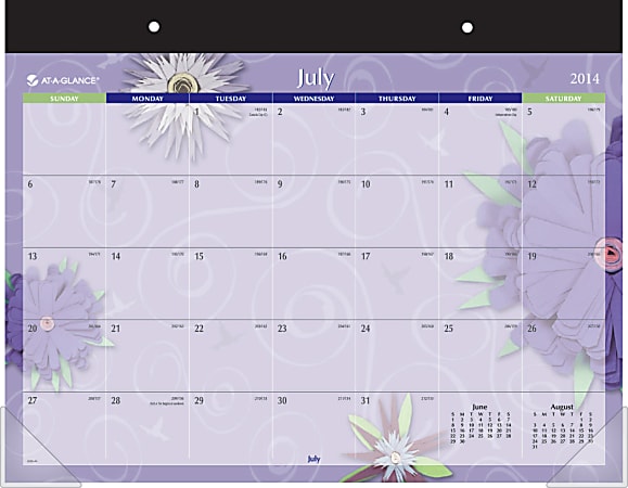 AT-A-GLANCE® Visual Organizer® 30% Recycled Academic Desk Pad Calendar, 22" x 17", Multicolor Flowers, July 2014-July 2015