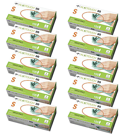Aloetouch 3G Synthetic Disposable Powder-Free Vinyl Exam Gloves, Small, Green, 100 Gloves Per Box, Case Of 10 Boxes
