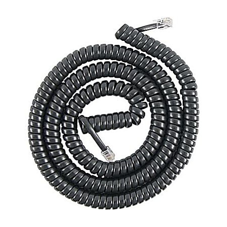Power Gear Coiled Telephone Cord, 12&#x27;, Black, 27639