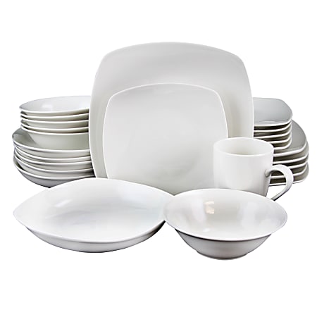 Gibson Home Hagen 30-Piece Square Dinnerware Set, White