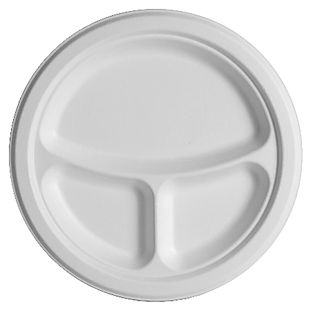 Eco-Products® Sugarcane Fiber 3-Compartment Plates, 10", Case Of 500