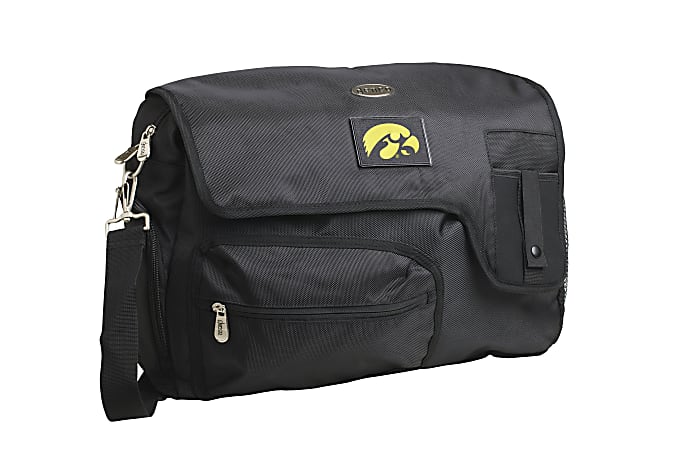 Denco Sports Luggage Travel Messenger Bag With 15" Laptop Pocket, Iowa Hawkeyes, 15 1/4"H x 12"W x 1 1/4"D, Black