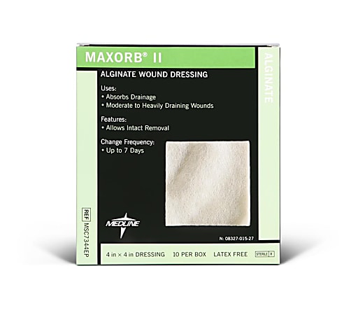 Medline Maxorb II Alginate Dressings, 4" x 4", Tan, Pack Of 10