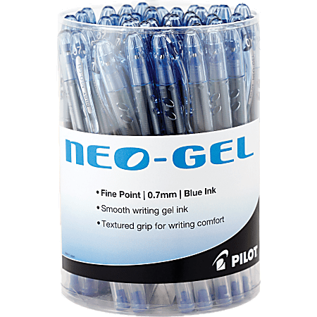 Pilot® Neo-Gel Gel Stick Pens, Fine Point, 0.7 mm, Clear Barrel, Blue Ink, Pack Of 48