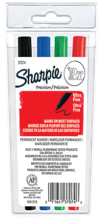 Sharpie® Permanent Ultra-Fine Point Markers, Assorted, Pack Of 4