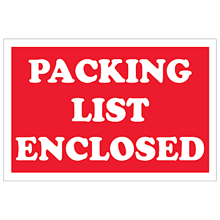 Tape Logic® Preprinted Shipping Labels, DL1207, Packing List Enclosed, Rectangle, 2" x 3", Red/White, Roll Of 500