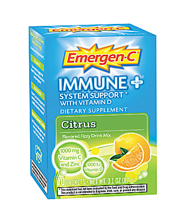 Emergen-C Immune Plus Formula Citrus Drink Mix, 0.3 Oz, Box Of 10