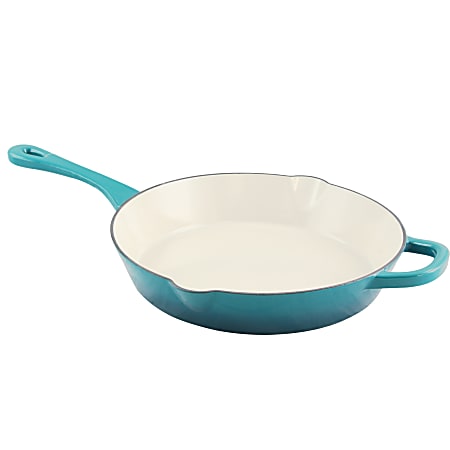 Crock-Pot Artisan 12" Round Enameled Cast Iron Skillet, Teal Ombre