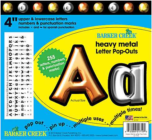 Barker Creek® Letter Pop-Outs, 4", Heavy Metal, Set Of 255